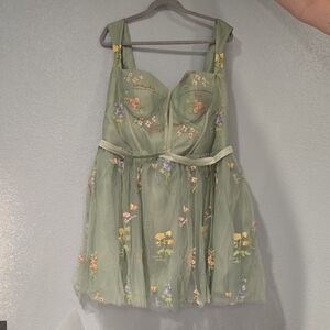 Floral Embroidered Green Dress